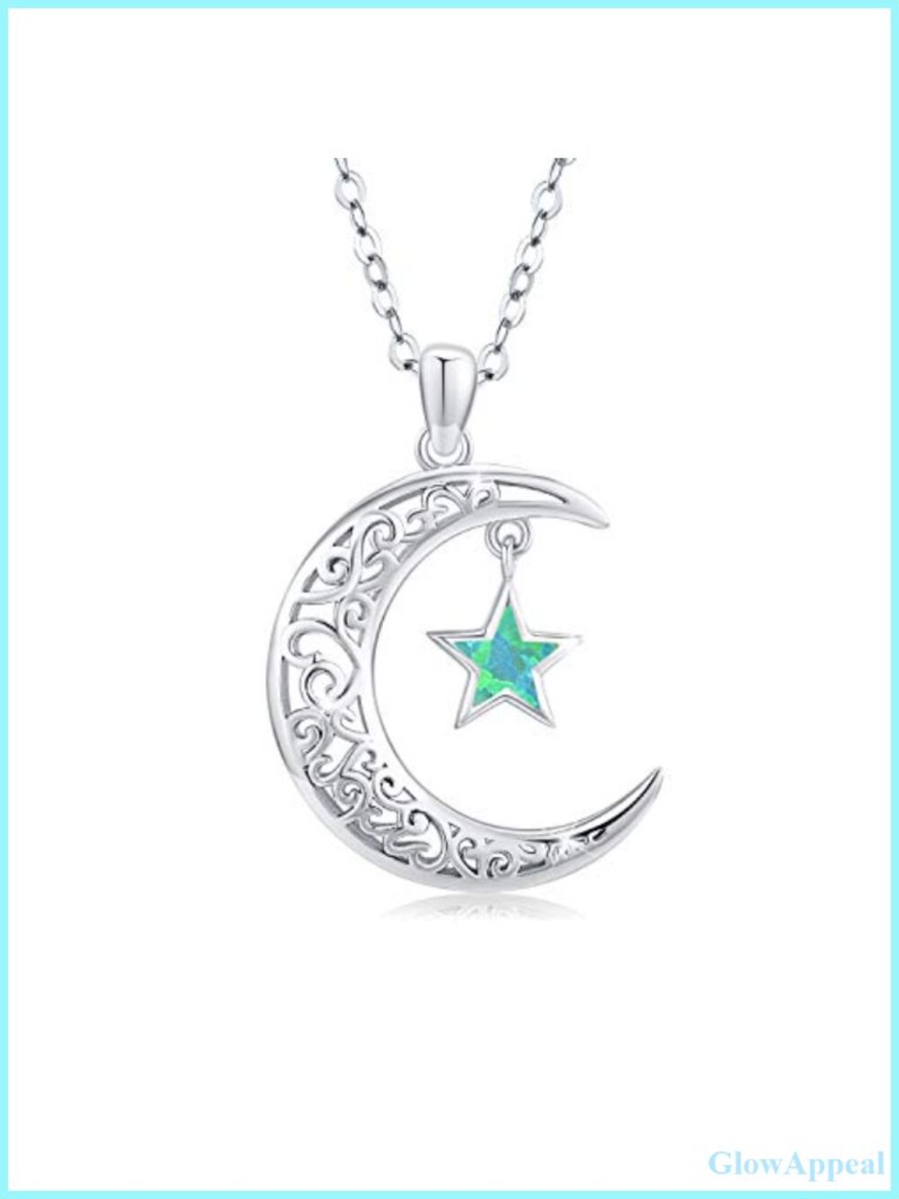Sterling Silver Moon Star Necklace Created Opal Pendant Jewelry Gift